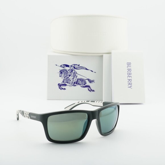 Burberry BE4483 42326R Rectangle Sunglasses - Green/White/Green